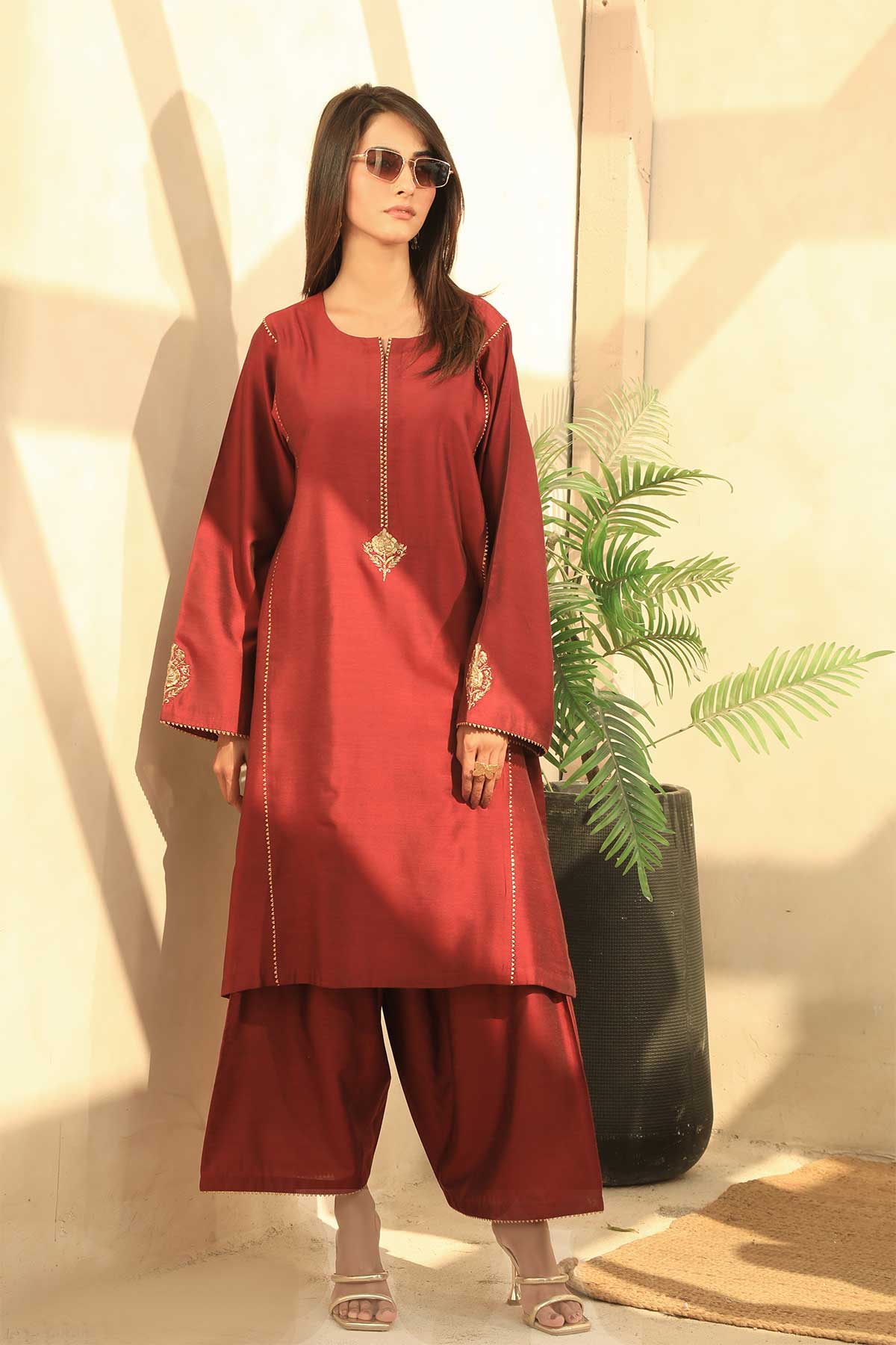 Bold 2 piece Stitched Raw Silk Suit