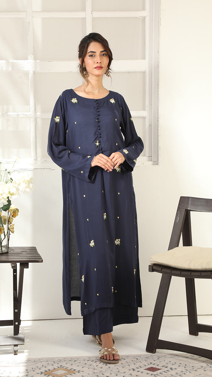 MIDNIGHT- 2 PIECE EMBROIDERED SUIT (STITCHED)