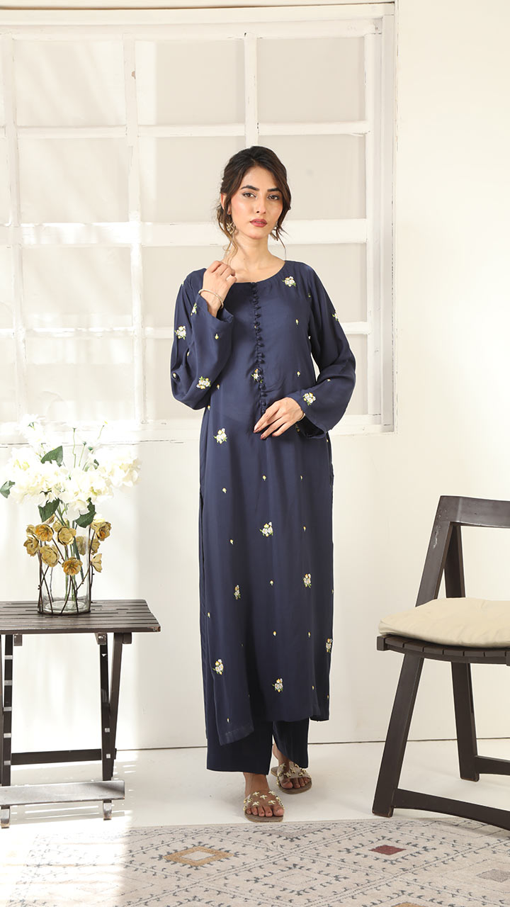 MIDNIGHT- 2 PIECE EMBROIDERED SUIT (STITCHED)