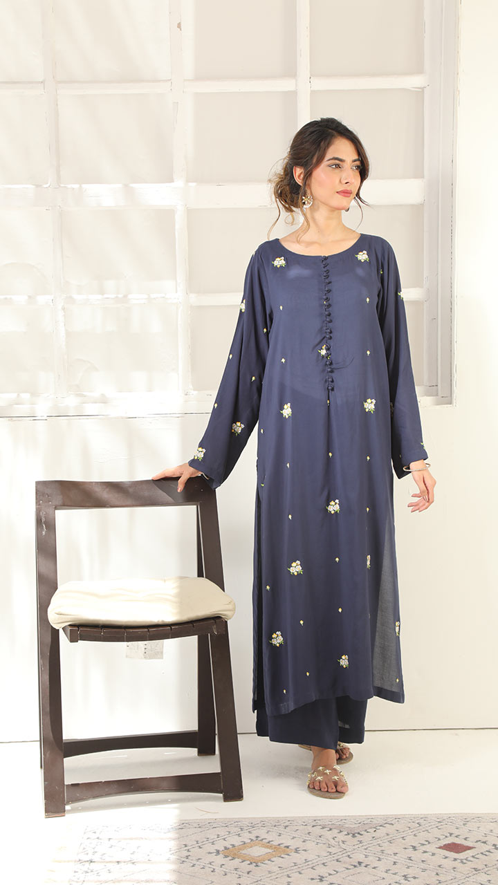 MIDNIGHT- 2 PIECE EMBROIDERED SUIT (STITCHED)