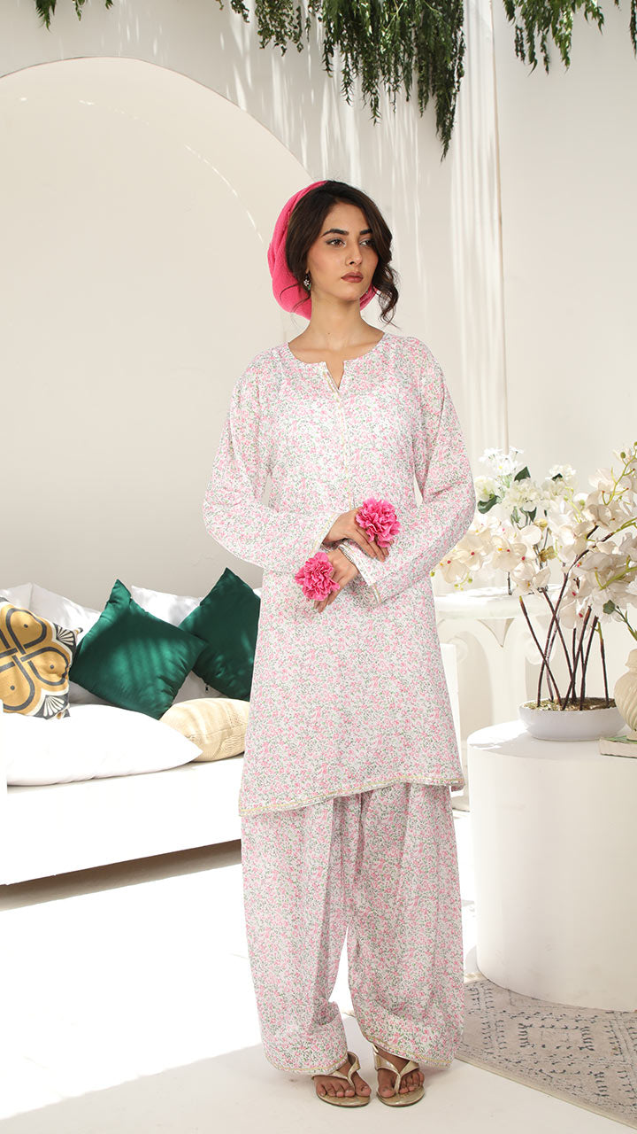 BLOSSOMS- 2 PIECE PRINTED SUIT (STITCHED)
