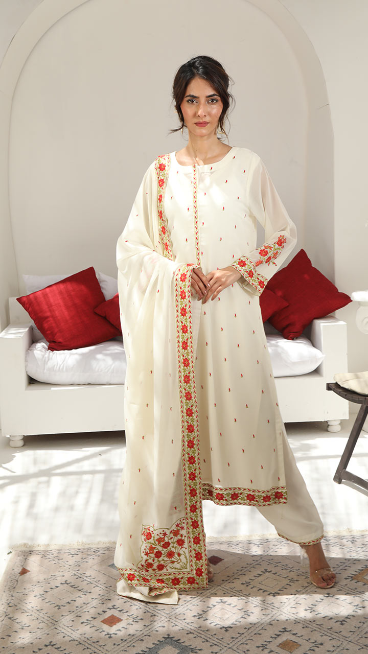 ANARKALI- 3 PIECE EMBROIDERED SUIT (STITCHED)