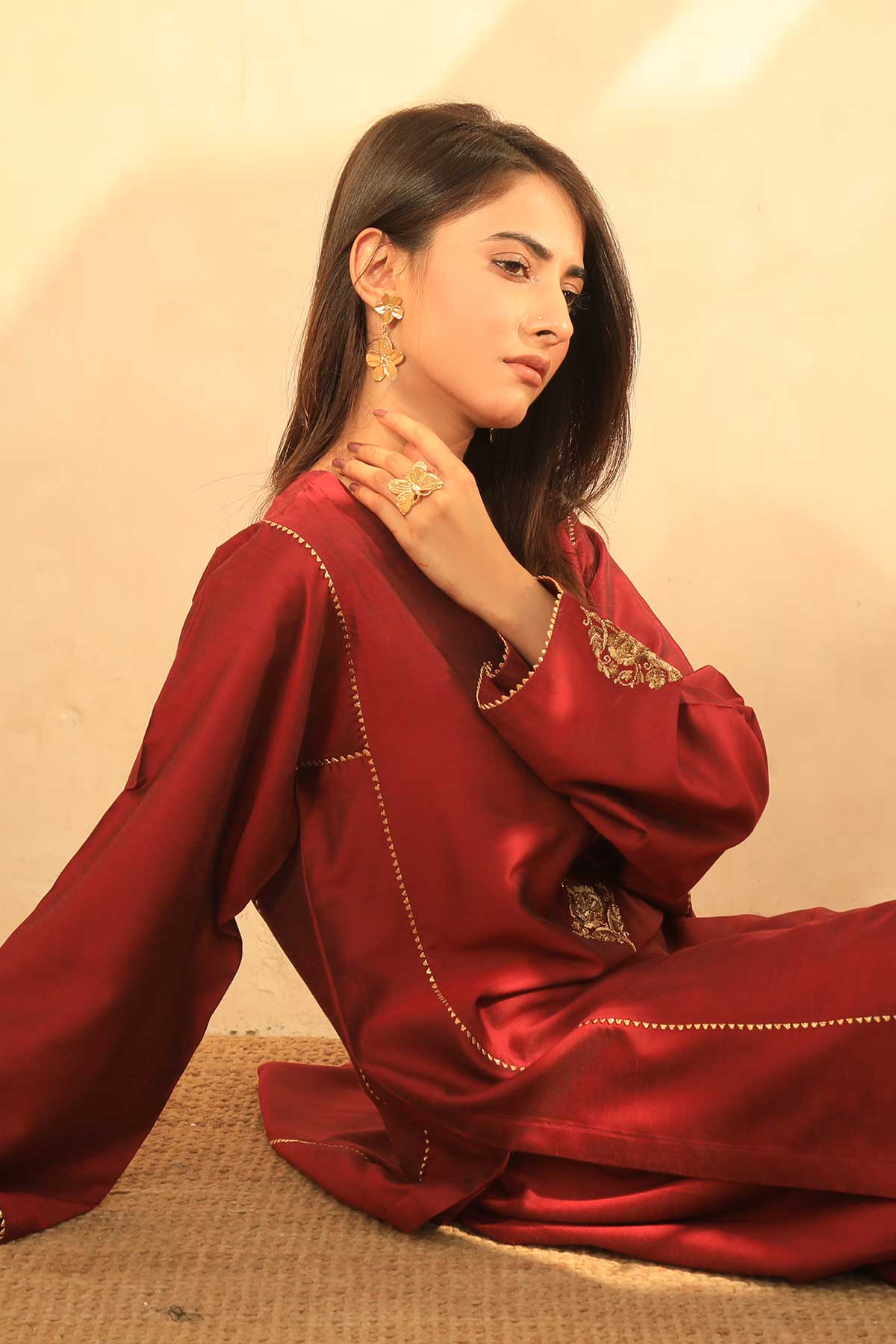 Bold 2 piece Stitched Raw Silk Suit
