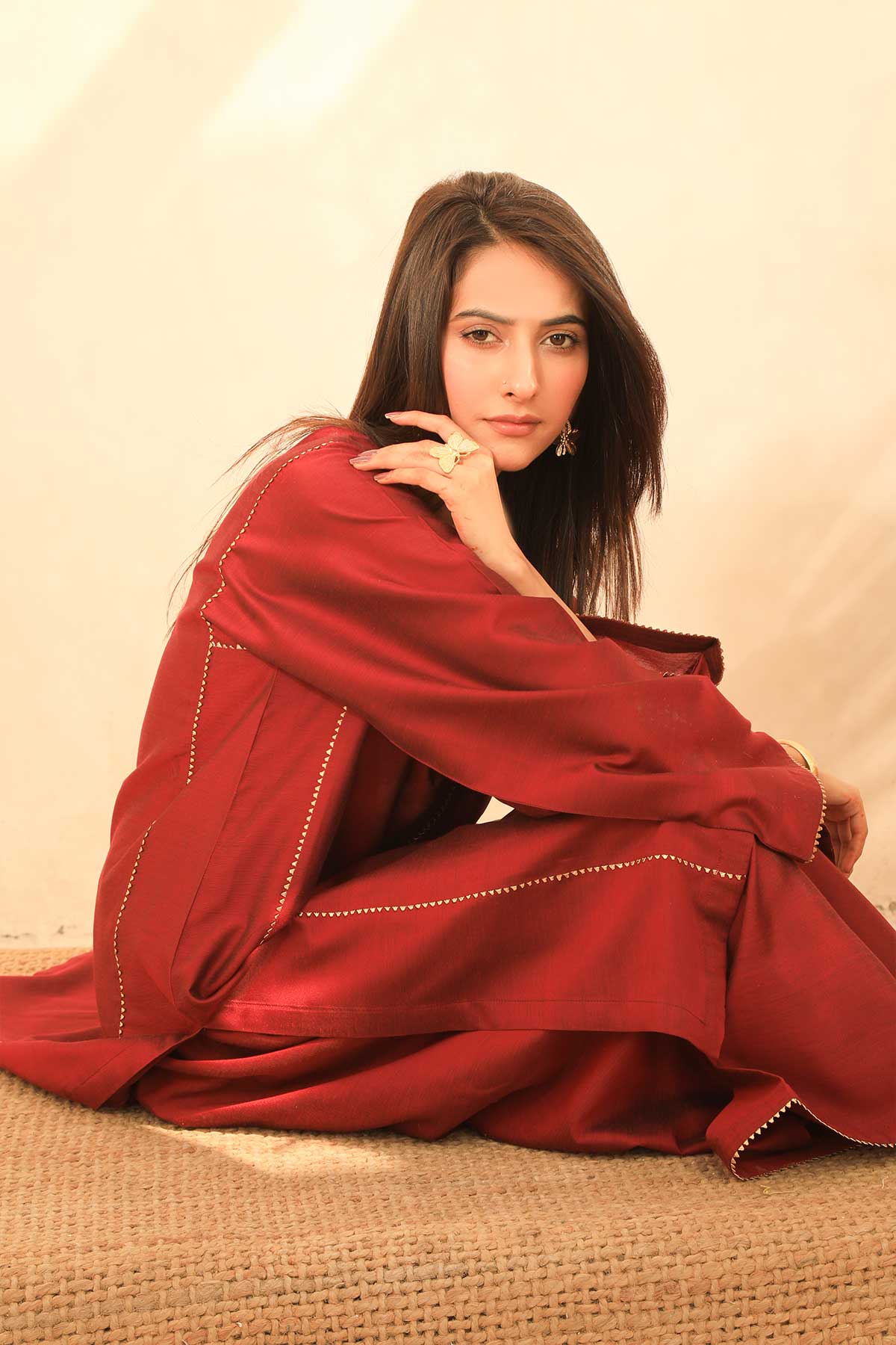 Bold 2 piece Stitched Raw Silk Suit