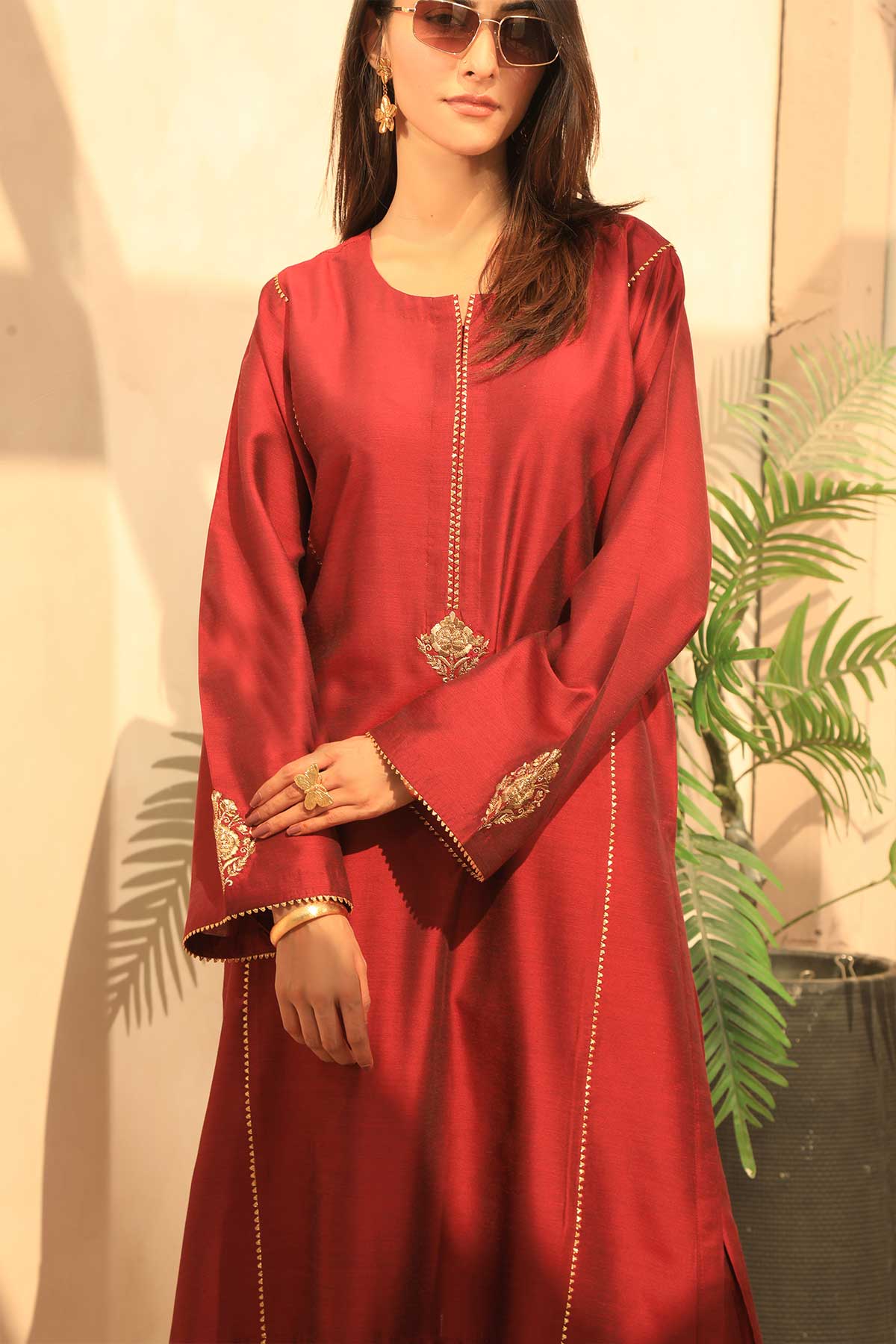 Bold 2 piece Stitched Raw Silk Suit