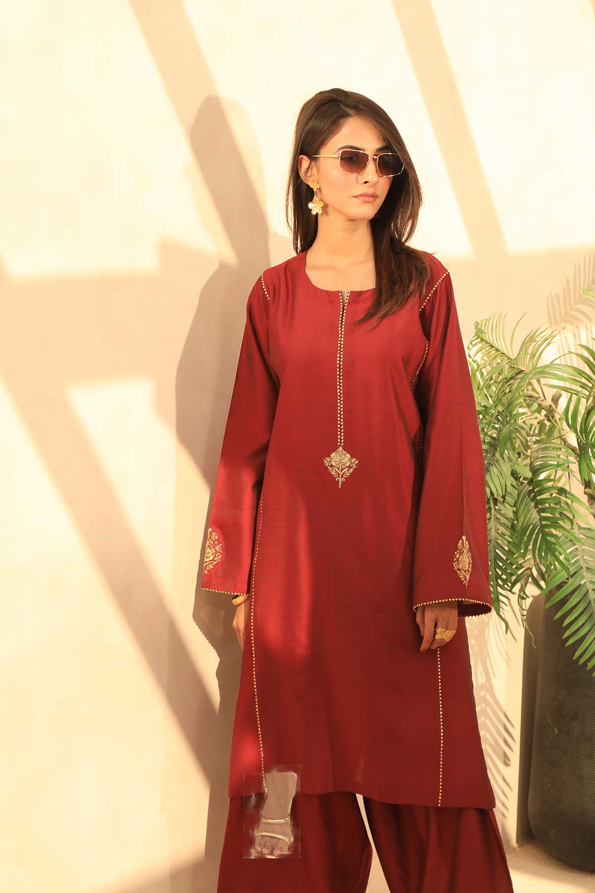 Bold 2 piece Stitched Raw Silk Suit