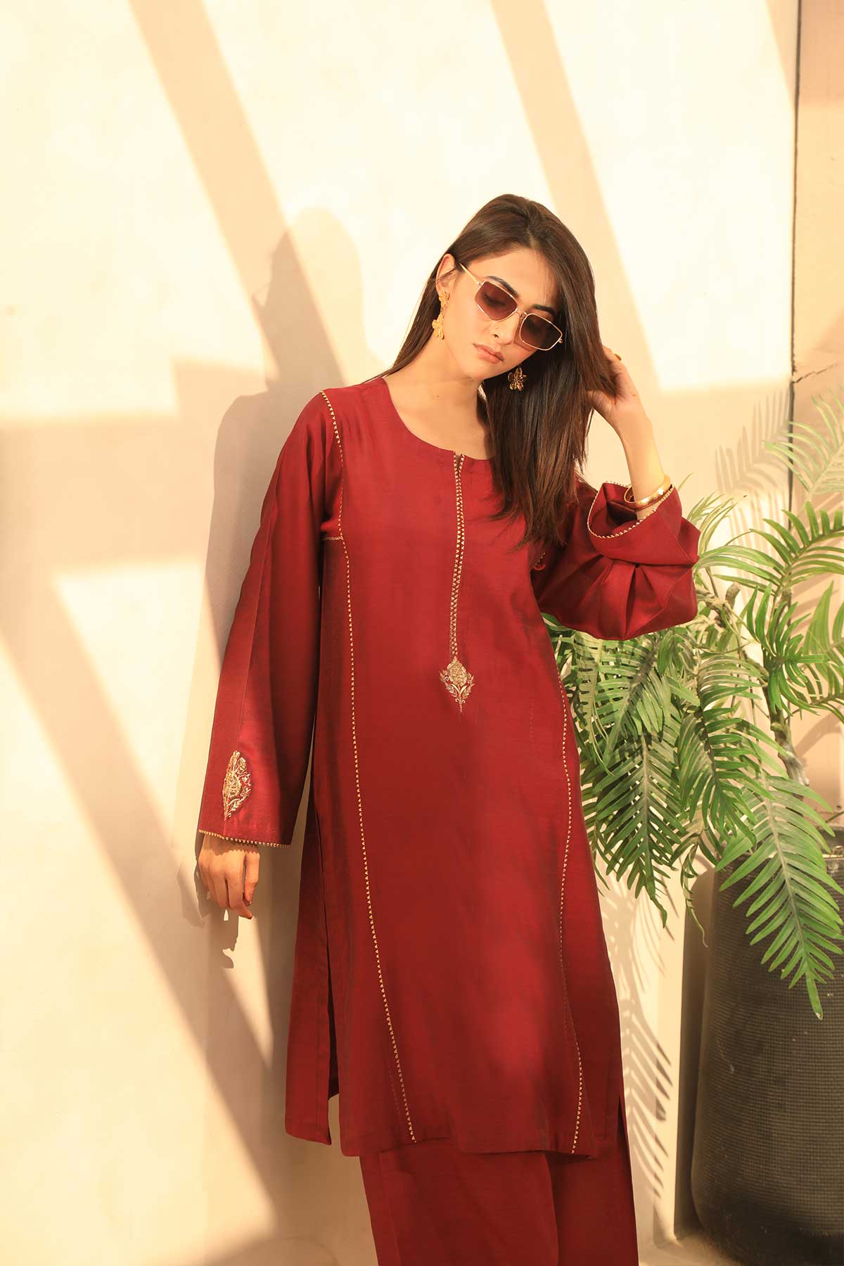 Bold 2 piece Stitched Raw Silk Suit