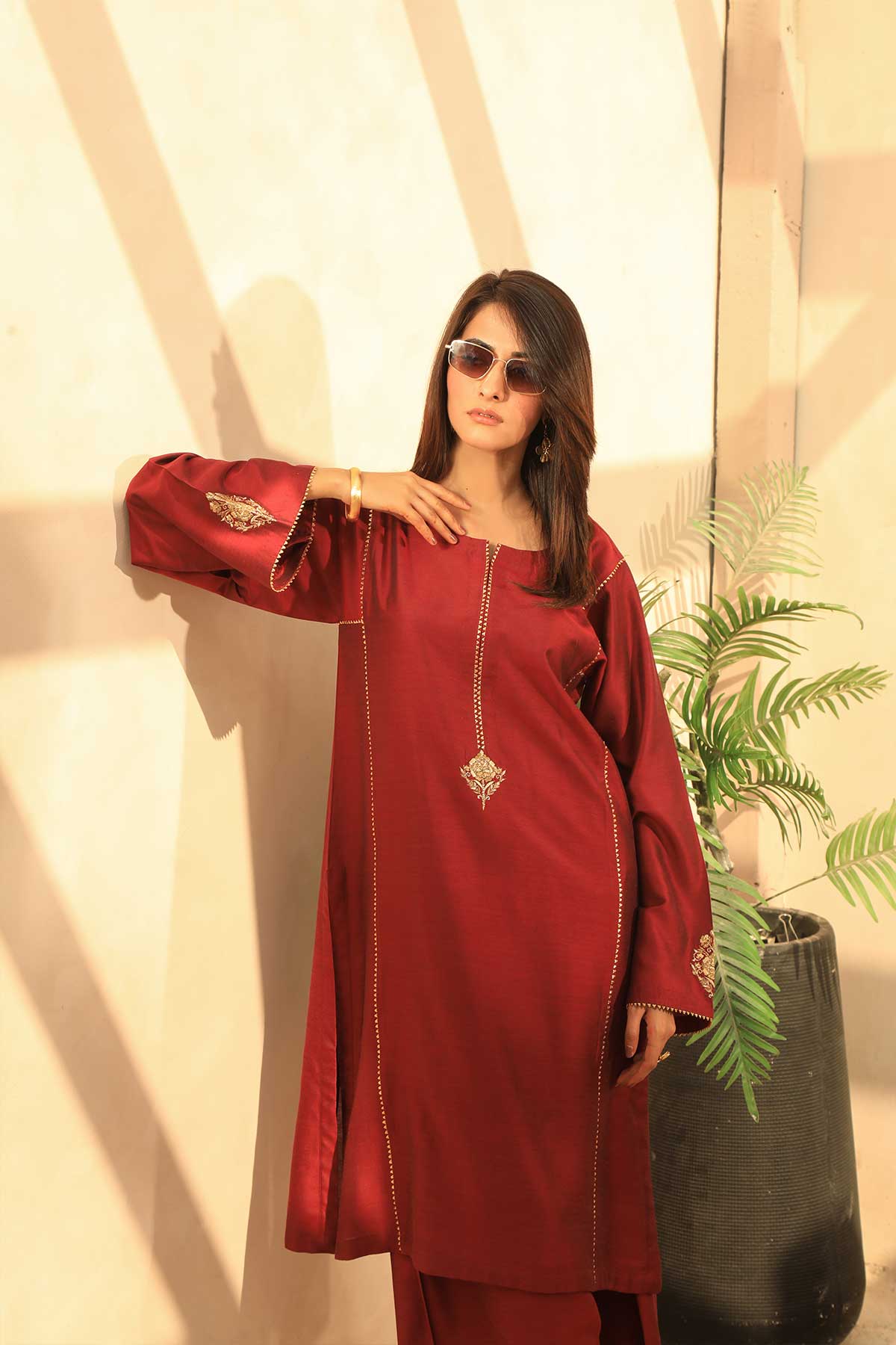 Bold 2 piece Stitched Raw Silk Suit